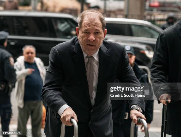 Harvey Weinstein enters New York City Criminal Court on January 13, 2020 in New York City. Weinstein, a movie producer whose alleged sexual...