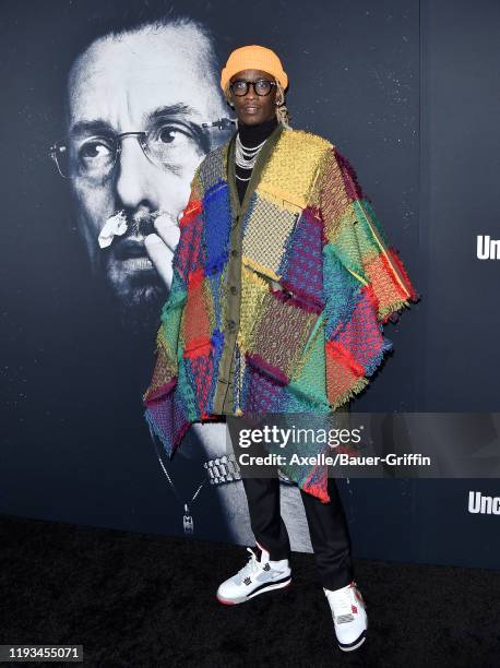 Young Thug attends the premiere of A24's "Uncut Gems" at The Dome at ArcLight Hollywood on December 11, 2019 in Hollywood, California.