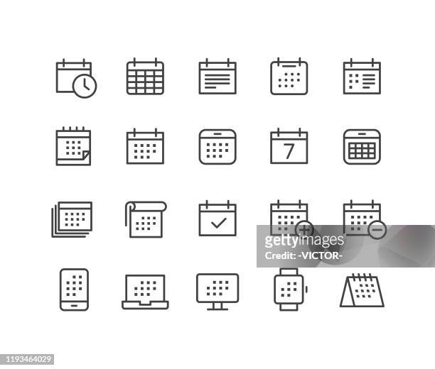 ilustraciones, imágenes clip art, dibujos animados e iconos de stock de iconos de calendario - classic line series - sistema operativo