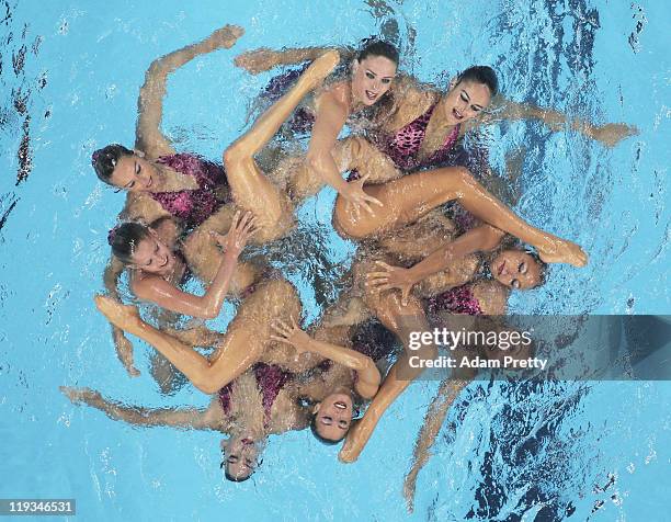 Team Spain competes in the Synchronized Swimming Free Combination preliminary round during Day Four of the 14th FINA World Championships at the...