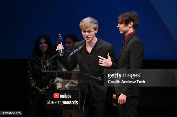 Sam Golbach and Colby Brock attend the 2019 Streamys Premiere Awards at The Broad Stage on December 11, 2019 in Santa Monica, California.