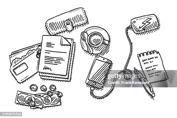 desk overhead view smartphone coffee drawing - envelope vector stock illustrations