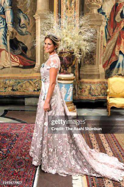 Princess Madeleine of Sweden attends the banquet hosted by King Carl XVI Gustaf of Sweden for the Nobel Prize laureates at the Royal Palace on...