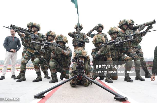 Army Para commandos in action during the full-dress rehearsal for their forthcoming Army Day at Parade Ground, Delhi Cantonment, on January 13, 2020...