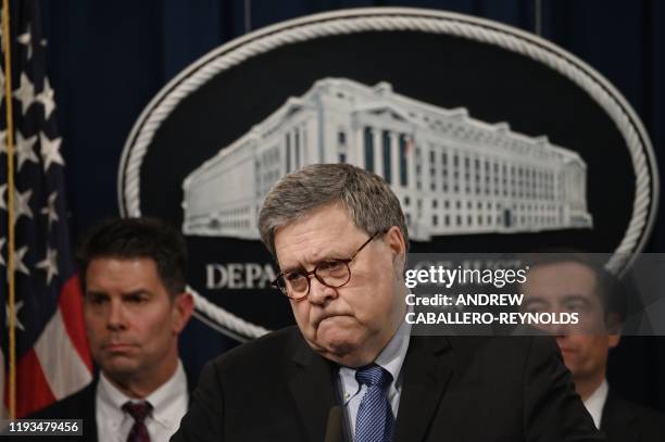 Attorney General, William Barr , and FBI Deputy Director David Bowdich hold a press conference, regarding the December 2019 shooting at the Pensacola...