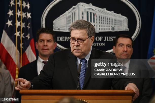 Attorney General, William Barr , and FBI Deputy Director David Bowdich hold a press conference, regarding the December 2019 shooting at the Pensacola...