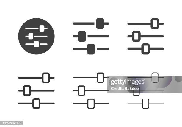 ilustraciones, imágenes clip art, dibujos animados e iconos de stock de iconos del mezclador de audio - serie múltiple - adjusting