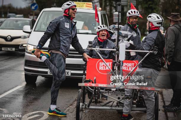 Former Welsh and British Lions rugby captain Gareth Thomas completes Day 3 of the Tour De Trophy challenge in aid of Sport Relief. Cycling from...