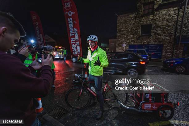 Former Welsh and British Lions rugby captain Gareth Thomas completes Day 3 of the Tour De Trophy challenge in aid of Sport Relief. Cycling from...