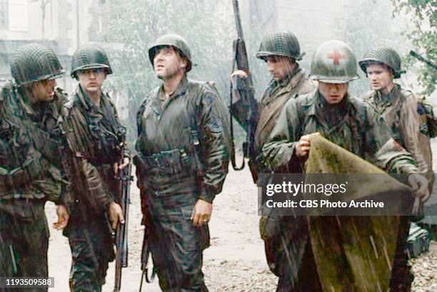 The movie "Saving Private Ryan", directed by Steven Spielberg. Seen here, soldiers of Charlie Company, 2nd Ranger Battalion, out on a mission. From...