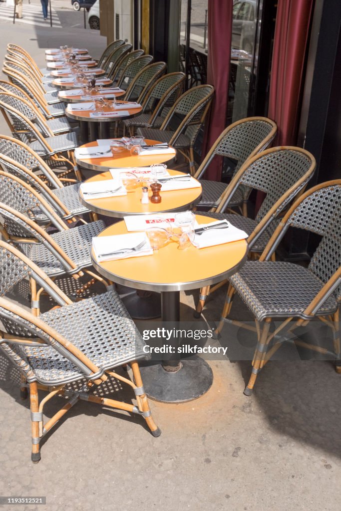 Street restaurant in Avenue George V in French Capital Paris in spring