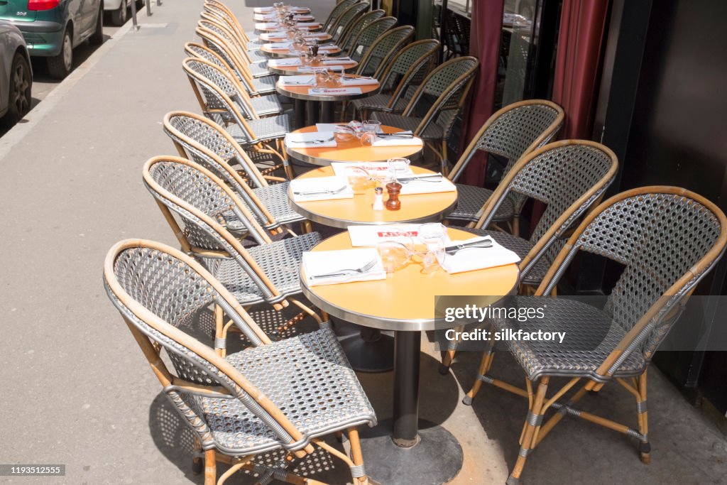 Street restaurant in Avenue George V in French Capital Paris in spring