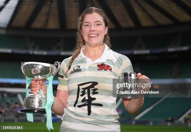 Fiona Shuttleworth of Cambridge poses with the Varsity Trophy after the Oxford University vs Cambridge University Women's Varsity match at Twickenham...