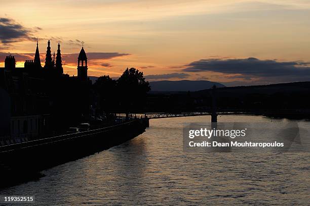 General view of buildings next to the River Ness as the sun sets on July 12, 2011 in Inverness, Scotland.