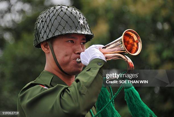 Myanmar soldiers pay tribute to late Independence hero General Aung San and eight other leaders who were assassinated on July 19 during an official...