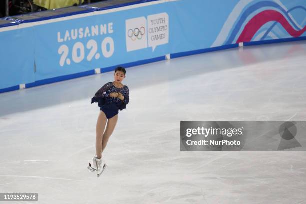 Kate from the USA competes in Women Single Skating - Free Skating during 4 day of Winter Youth Olympic Games Lausanne 2020 in Skating Arena in...