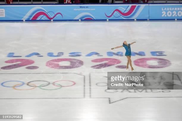 Anais from Switzerland competes in Women Single Skating - Free Skating during 4 day of Winter Youth Olympic Games Lausanne 2020 in Skating Arena in...