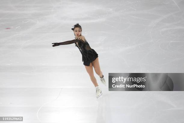 Mana from Japan competes in Women Single Skating - Free Skating during 4 day of Winter Youth Olympic Games Lausanne 2020 in Skating Arena in...