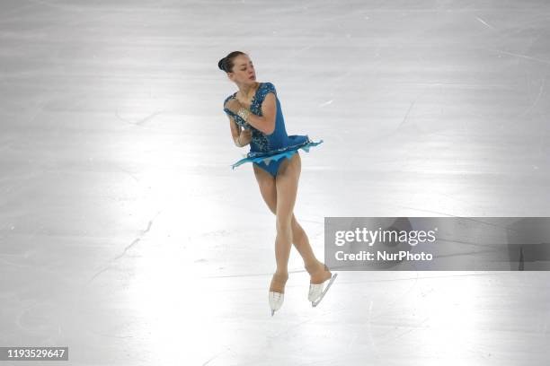 Anais from Switzerland competes in Women Single Skating - Free Skating during 4 day of Winter Youth Olympic Games Lausanne 2020 in Skating Arena in...