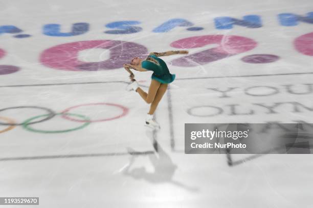 Kseniia from Russia competes in Women Single Skating - Free Skating during 4 day of Winter Youth Olympic Games Lausanne 2020 in Skating Arena in...