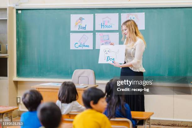 engels docent onderwijs aan de japanse basisschool - english stockfoto's en -beelden