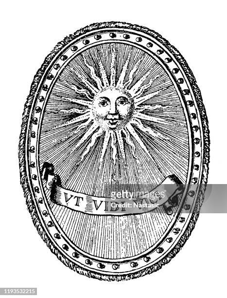 ilustraciones, imágenes clip art, dibujos animados e iconos de stock de emblema del rey sol de luis xiv de francia - louis lord