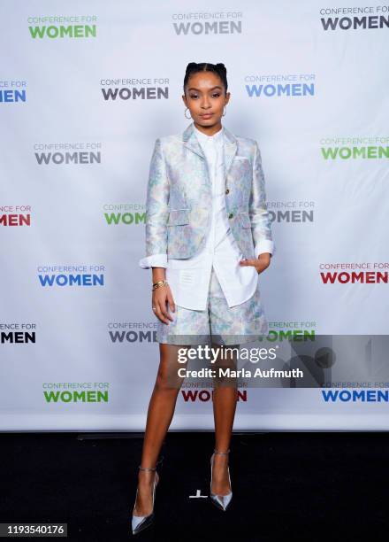 Actress, model, activist Yara Shahidi poses for a photo backstage during Massachusetts Conference For Women 2019 at Boston Convention Center on...