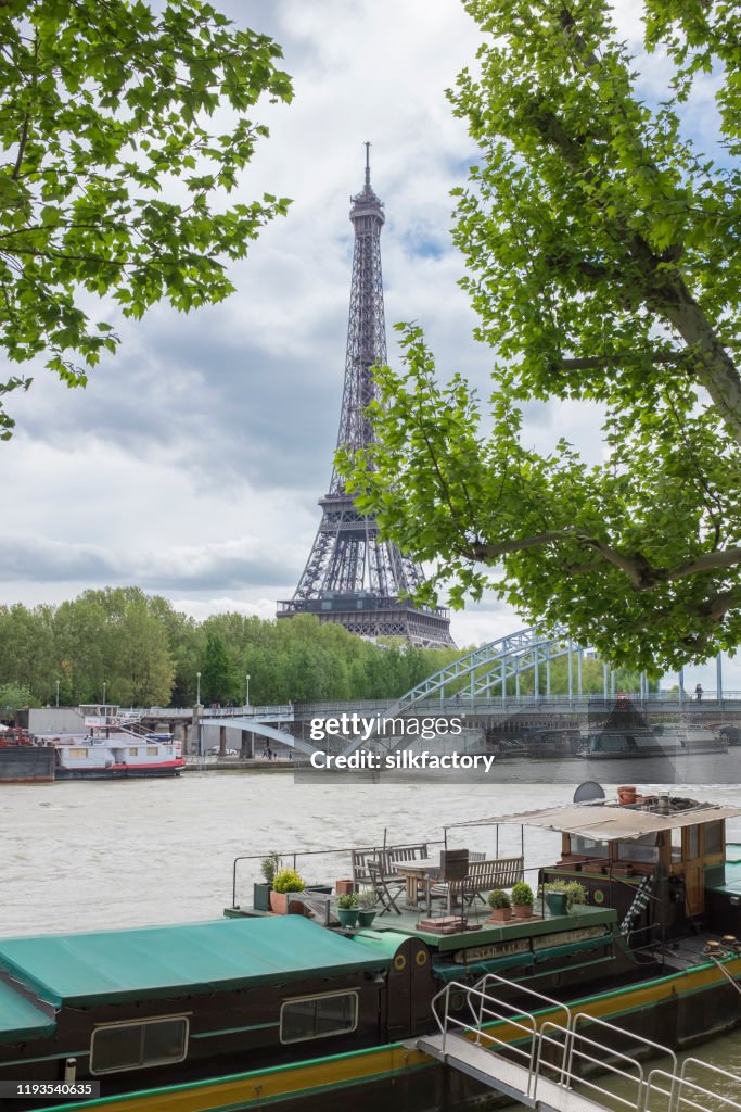 Paris in springtime with the Seine River and the Eiffel Tower