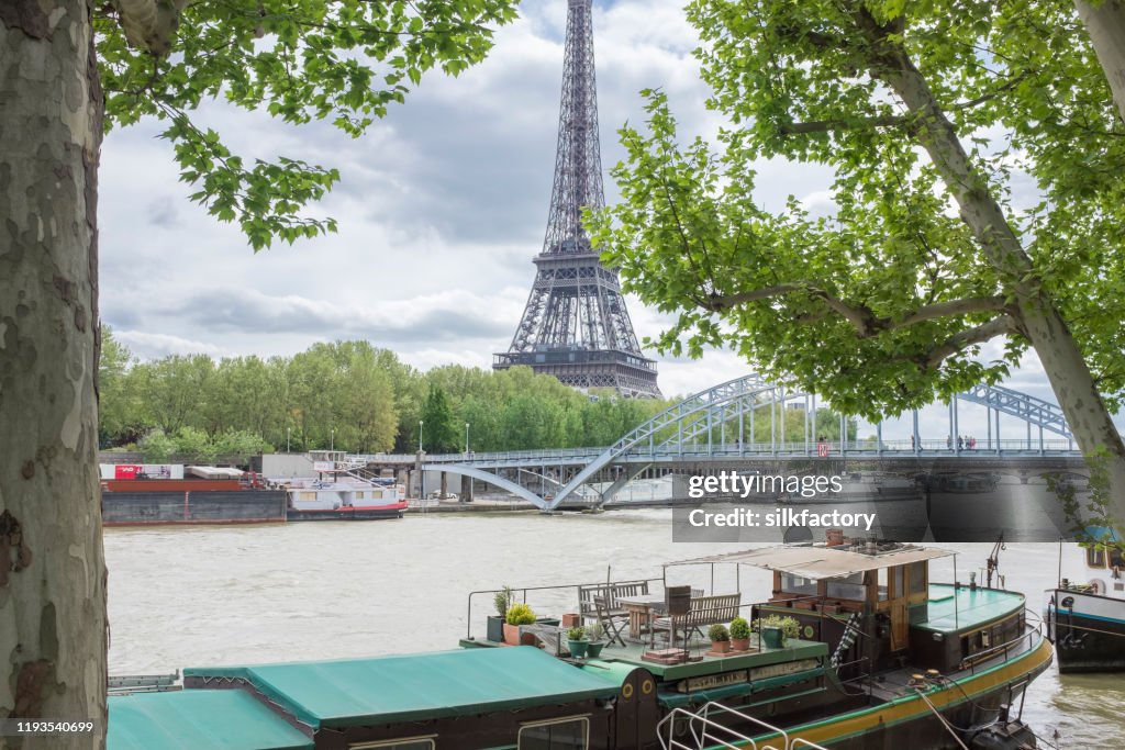 Paris in springtime with the Seine River and the Eiffel Tower