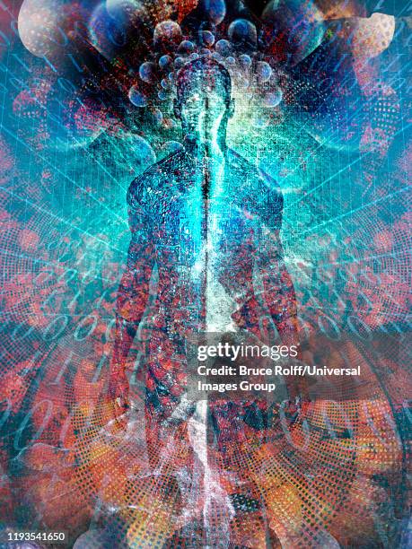 spirit emerges from binary code space - bruce stock illustrations