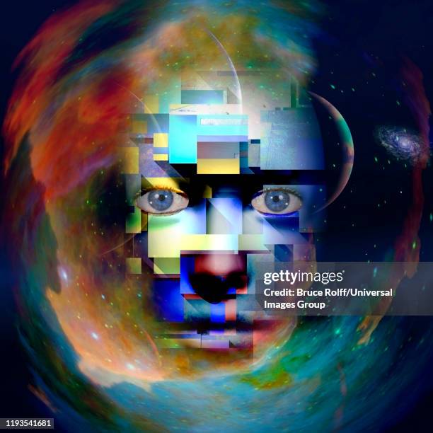 modern art. face in the space - god stock illustrations
