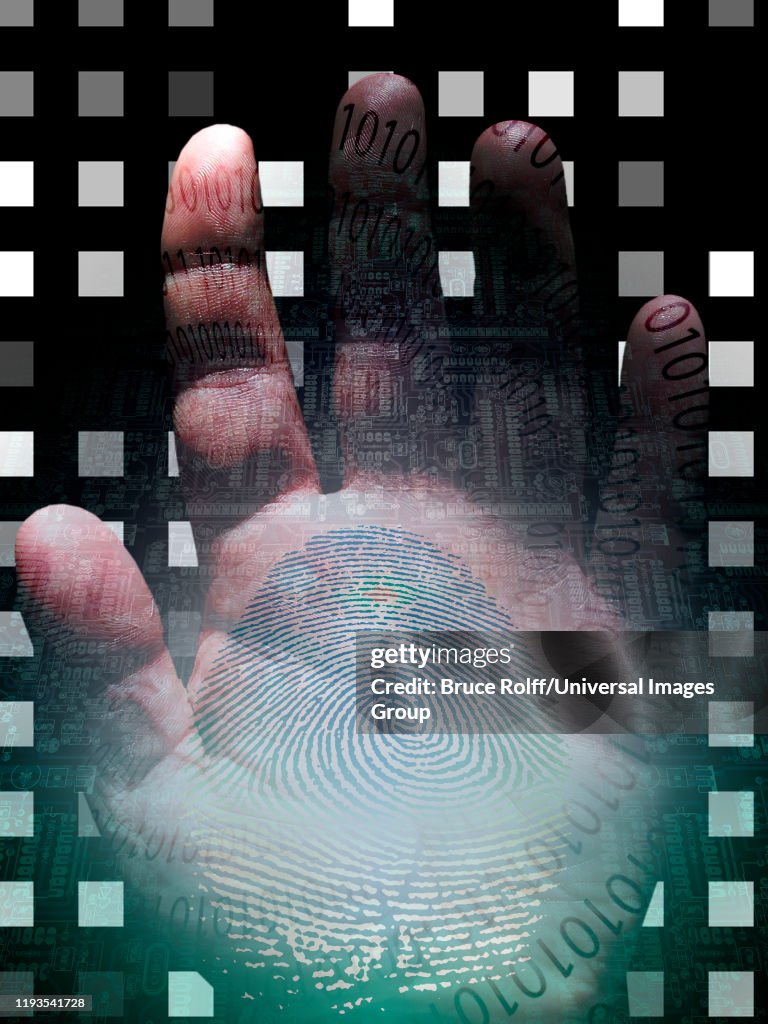 Human Hand With Binary Code Electronic Circuit Board At The Background ...