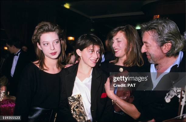 Kate Barry , Charlotte Gainsbourg and parents Jane Birkin and Serge Gainsbourg at the the 11st "Cesar" Award Ceremony on February 27, 1986 in Paris,...