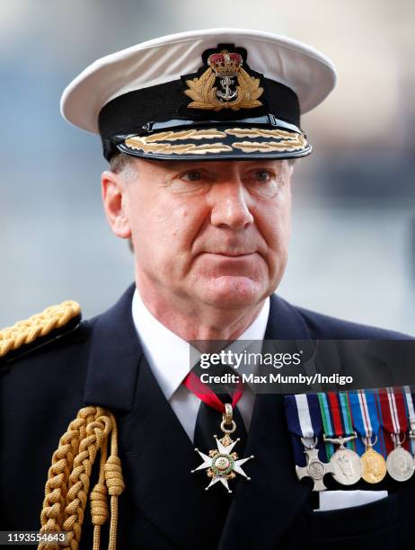 Admiral Sir George Zambellas attends a Service of Thanksgiving for the life and work of Sir Donald Gosling at Westminster Abbey on December 11, 2019...