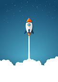 Modern space rocket with flat design