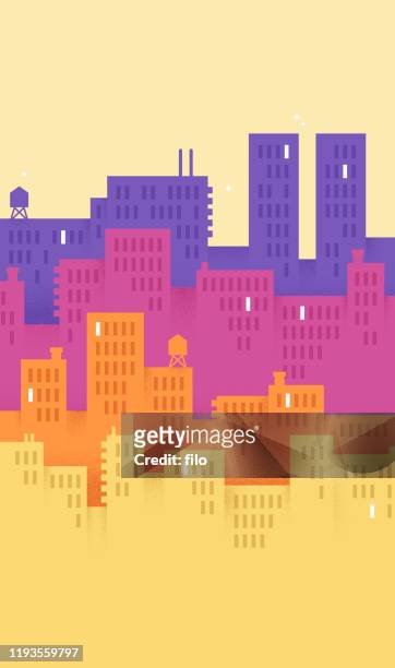 illustrazioni stock, clip art, cartoni animati e icone di tendenza di sfondo verticale della città moderna - composizione verticale