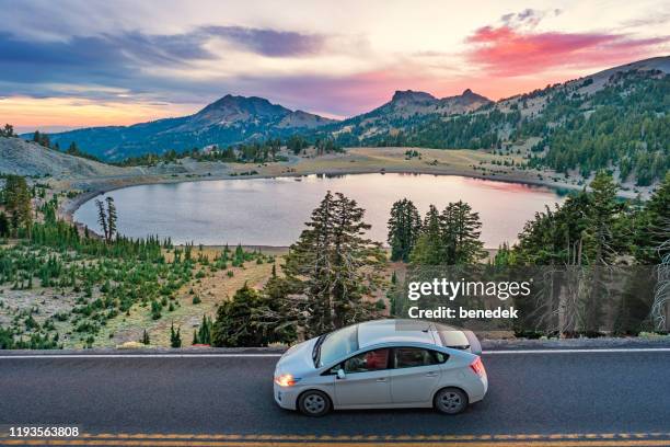 road trip in lassen volcanic national park california usa - toyota prius stock pictures, royalty-free photos & images