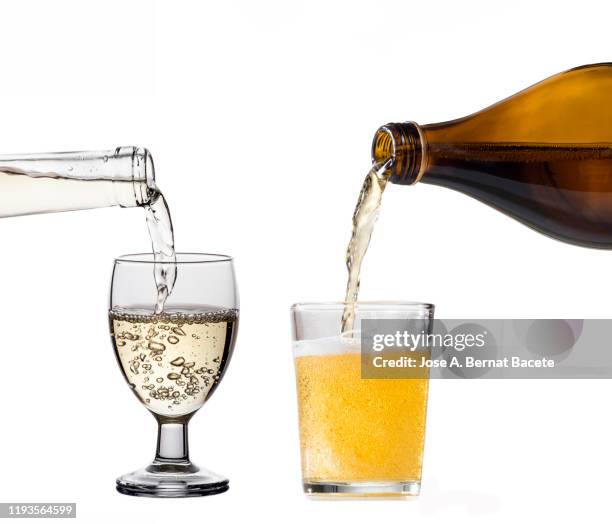 glass of beer from and a glass of white wine  on a white background. - canned food on white stock pictures, royalty-free photos & images