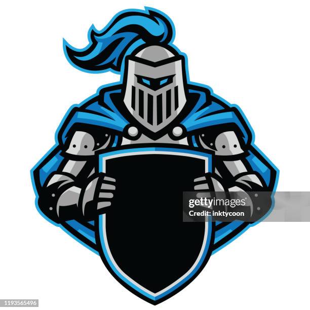 a noble knight in a protective stance. - mascot vector stock illustrations