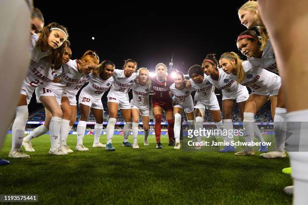 The Stanford Cardinal prepare to take on the North Carolina Tar Heels during the Division I Women's Soccer Championship held at Avaya Stadium on...
