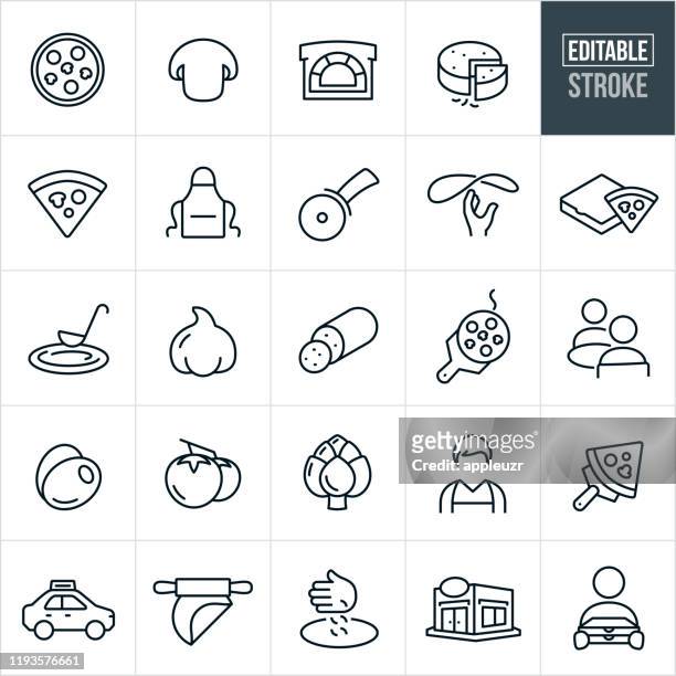 pizza thin line icons - editable stroke - salami stock illustrations
