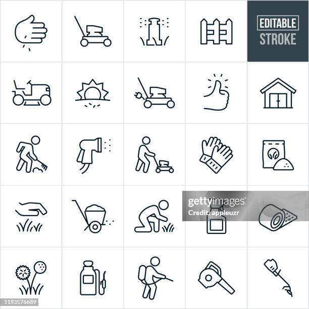 ilustrações de stock, clip art, desenhos animados e ícones de lawn care thin line icons - editable stroke - sprinkler