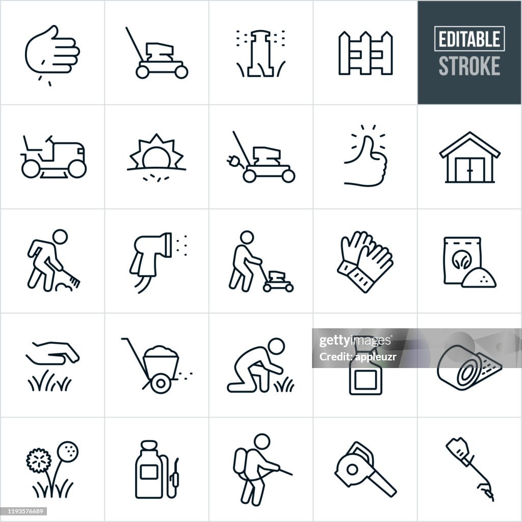 Lawn Care Thin Line Icons - Editable Stroke