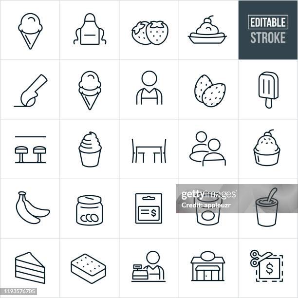 bildbanksillustrationer, clip art samt tecknat material och ikoner med glass tunna linje ikoner-redigerbar stroke - serveringsredskap