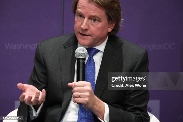 Former White House counsel Don McGahn speaks during a discussion on "Constitutional Questions and Political Struggle: Congress' Role in Oversight and...