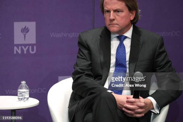 Former White House counsel Don McGahn pauses during a discussion on "Constitutional Questions and Political Struggle: Congress' Role in Oversight and...