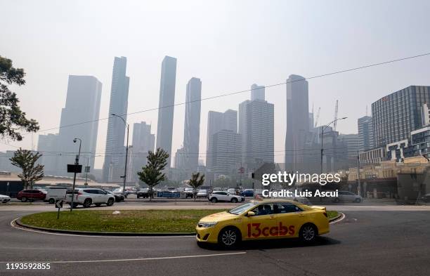 Taxi rides as the city suffers hazardous air quality on January 14, 2020 in Melbourne, Australia. Air quality levels have dropped to hazardous on...