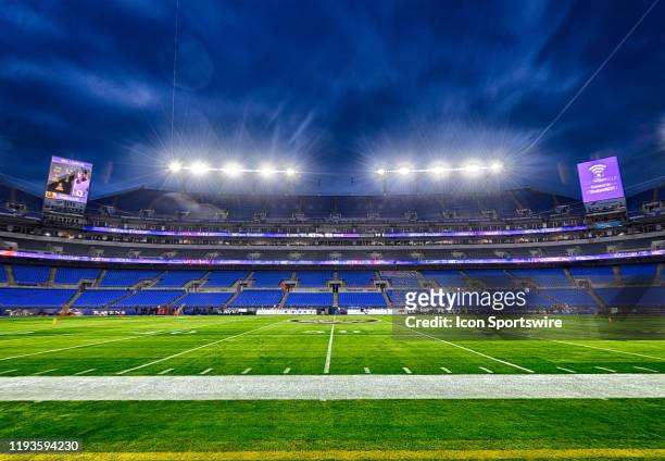 Frame composite high dynamic range image taken on January 11 of M&T Bank Stadium in Baltimore, MD. Prior to the AFC Divisional Playoff between the...