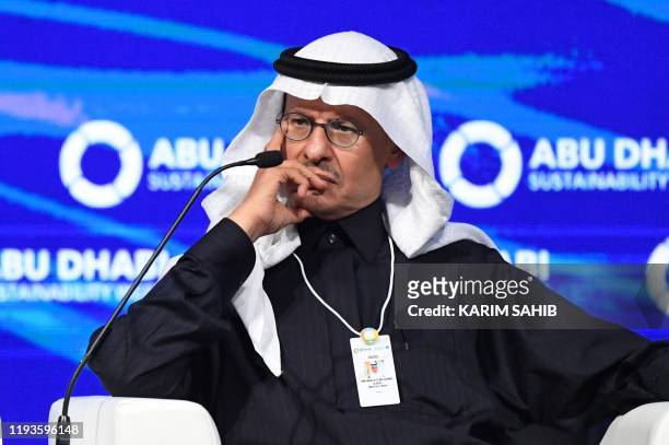 Saudi Minister of Energy Prince Abdulaziz bin Salman al-Saud attends the Future Sustainability Summit at Abu Dhabi National Exhibition Centre on...