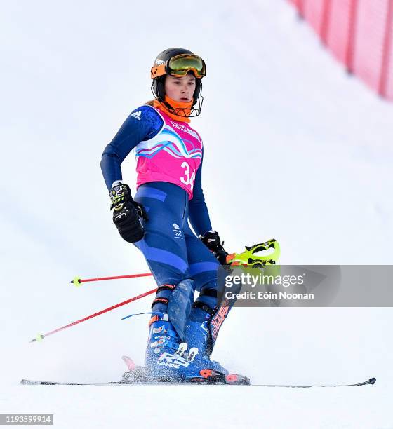 Lausanne , Switzerland - 14 January 2020; Daisi Daniels of Great Britain makes her way to the finish line after crashing out while competing in the...